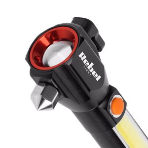 Rebel multifunction rechargeable flashlight with zoom, knife and glass hammer