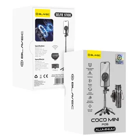 Blavec Selfie lazda Aluminium Coco Mini P-05 MagSafe trikojis stovas + nuotolinio valdymo + laikiklis 0,41 metro - juodas