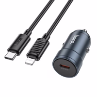 Automobilinis įkroviklis Hoco USB C QC3.0 PD 30W + kabelis USB C į Lightning Z57 metalinis pilkas