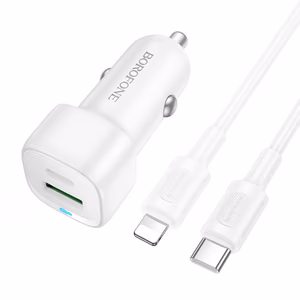 Borofone car charger BZ34B Cloud - USB + Type C - QC 3.0 PD 38W with Type C to Lightning cable white