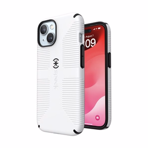Speck Candyshell Grip MagSafe - iPhone 17e / 16e / 15 / 14 / 13 dėklas (baltas / juodas)