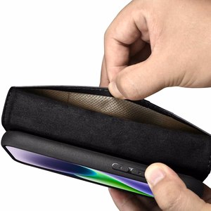 iCarer Aliejaus Vaško Piniginės Dėklas 2in1 Dangtelis iPhone 14 Plus Anti-RFID Odinis Atverčiamas Dėklas Juodas (WMI14220723-BK)