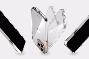 Moshi iGlaze dėklas, skirtas iPhone 14 Plus, suderinamas su MagSafe, skaidrus su „Meteorite Gray“ spalvos detalėmis