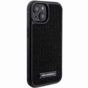 Karl Lagerfeld Krištolo logotipas metalinė plokštelė dėklas iPhone 15 - juoda