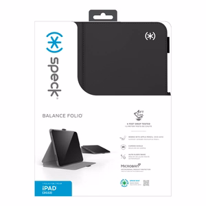 Speck Balance Folio atverčiamas dėklas, skirtas iPad 11" (2025) / 10.9" (2022), su Microban antimikrobine apsauga ir magnetine atrama, juodas