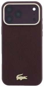 Dėklas Lacoste PU Leather Champs Elysees Gold Logo MagSafe Apple iPhone 18 Pro tamsiai raudonas