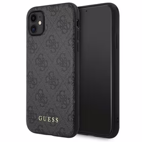 Guess GUHCN61G4GFGR iPhone 11 / Xr 6,1"pilkas/pilkas hard dėklas 4G Metal Gold Logo