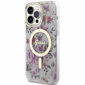 Guess GUHMP14LHCFWST iPhone 14 Pro 6.1" permatomas kietas dėklas Gėlės MagSafe
