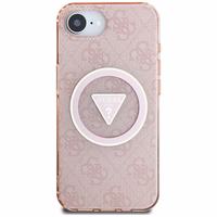 Guess IML Metal Glitter 4G Circle Triangle Magnetinis dėklas telefonui iPhone 16e - rožinis