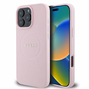 Guess Grūdėtas žiedas Magnetinis dėklas telefonui iPhone 16 Pro - rožinis