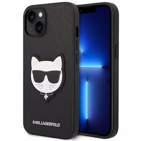 Karl Lagerfeld Saffiano Choupette Head Patch dėklas telefonu iPhone 14 Plus - juodas