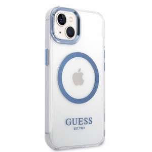 Guess Metalinis kontūras Magnetinis dėklas telefonui iPhone 14 Plus - mėlynas