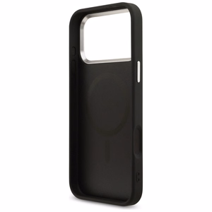 Guess 4G Triangle Logo MagSafe dėklas, skirtas iPhone 17 Pro Max / 18 Pro Max – juodas ir sidabro spalvos