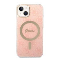 Rinkinys Guess GUBPP14MH4EACSP dėklas + įkroviklis iPhone 14 Plus 6.7" rožinis/rožinis kietas dėklas 4G Print Magnetinis