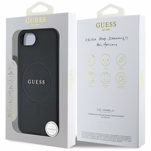 Guess PU Grained Classic Logo dėklas telefonui iPhone 16e su MagSafe - juodas