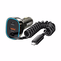 BWOO CC96L 30W PD car įkroviklis 1x USB-C 1x USB port with lightning laidas pilkas