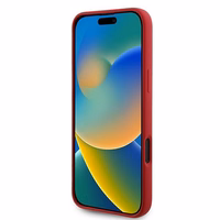 Karl Lagerfeld silikoninis Magnetinis dėklas telefonui iPhone 16 Plus su Karl & Choupette galvų žiedu - raudona