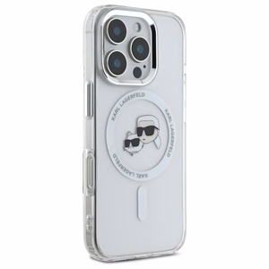 Karl Lagerfeld IML Metal Karl&Choupette Head magnetinis dėklas telefonui iPhone 16 Pro - baltas