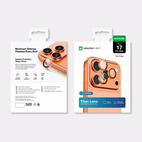 AmazingThing AR safyro kameros objektyvo stiklas iPhone 17 Pro / Pro Max - su oranžiniu rėmeliu