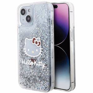 Hello Kitty Liquid Glitter Charms Kitty Head dėklas telefonui iPhone 15 - sidabrinis