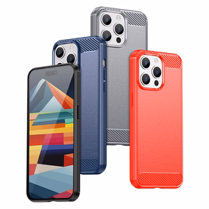 Dėklas telefonui iPhone 15 Pro Max Karbono dizaino dėklas - mėlynas