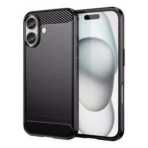 Carbon dėklas telefonui iPhone 16 Plus silikoninis dėklas - juodas