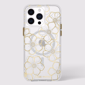 Case-Mate Floral Gems MagSafe dėklas, skirtas iPhone 15 Pro Max, aukso spalvos