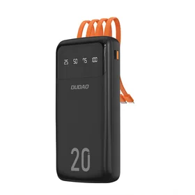 Didelės talpos išorinė baterija Dudao 20000mAh su 3 integruotais laidais USB-C + micro USB