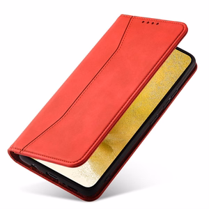 Magnetinis puošnus dėklas Samsung Galaxy S23+ su atverčiamu piniginės dangteliu ir stovu raudona