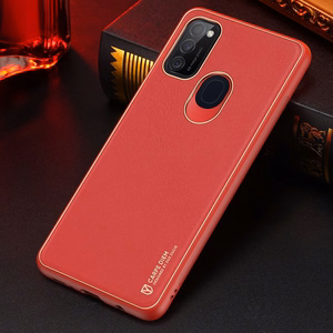 Dux Ducis Yolo elegantiškas dėklas iš minkšto TPU ir PU odos skirtas Samsung Galaxy M30s raudonas