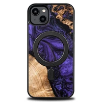 Medinis ir dervos dėklas telefonui iPhone 15 Plus Magnetinis Bewood Unique Violet - violetinė ir juodas