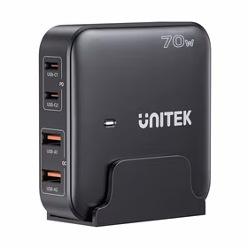 GaN tinklo įkroviklis - Unitek P1228ABK01-EU | 70W 2x USB-C 2x USB-A