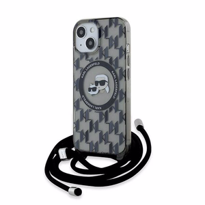 Karl Lagerfeld IML Crossbody Monogram Karl & Choupette Head Magnetinis dėklas iPhone 15 / 14 / 13 - juodas