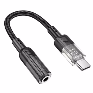 adapteris AUX USB C do Jack 3,5 mm Hoco 0,15 m LS37 transparentny juodas