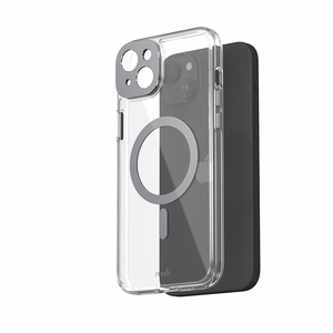 Moshi iGlaze MagSafe dėklas, skirtas iPhone 15 Plus, skaidrus su „Meteorite Gray“ spalvos detalėmis