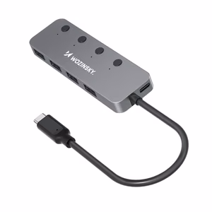 Wozinsky WHS080YSS 4 x USB-A 3.0 Aluminum Hub with Individual Switches and 15 cm USB-C Cable - Gray