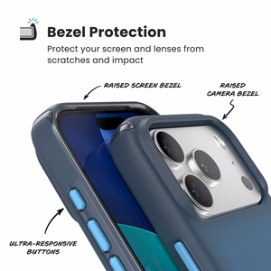 Speck Presidio Lux MagSafe dėklas, skirtas iPhone 17 Pro, „Deep Sea Fade / Black / Spell Blue“ spalvos