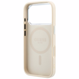 Guess Grained Triangle Logo MagSafe dėklas iPhone 18 Pro / 17 Pro – smėlinis