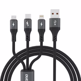 Dudao L3E 3 in 1 60W MicroUSB USB-C Lightning kabelis 1.2m - juodas