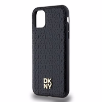 DKNY odinis monogramos raštas metalinis logotipas magnetinis dėklas iPhone 11 / Xr - juodas