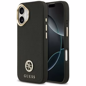 Guess Grūdėtas Strass Logotipas Magnetinis dėklas telefonui iPhone 17 - juodas