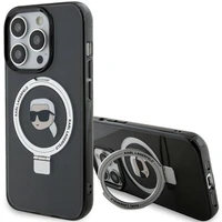 Karl Lagerfeld KLHMP15LHMRSKHK iPhone 15 Pro 6.1" juodas/juodas kietas dėklas su žiediniu stovu Karl Head Magnetinis