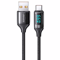 USAMS pintas laidas U78 USB-C 1,2m LED 6A greitas įkrovimas juodas SJ544USB01 (US-SJ544)
