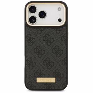 Guess 4G Logo Plate Magnetinis dėklas iPhone 17 Pro Max - juodas