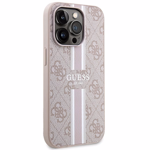Guess 4G Printed Stripes Magnetinis dėklas telefonui iPhone 15 Pro - rožinis