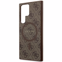 Guess 4G Collection Leather Metal Logo MagSafe dėklas telefonui Samsung Galaxy S24 Ultra - rudas