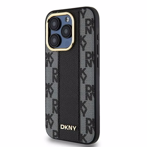 DKNY Odinis langeliais raštuotas magnetinis dėklas iPhone 15 Pro Max - juodas