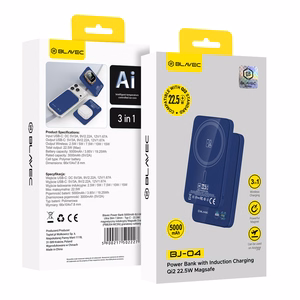 Blavec BJ-04 išorinė baterija 5000mAh ypač plona 7,8 mm Type-C 22,5W magnetinė MagSafe 3-in-1 tamsiai mėlynas stiklas