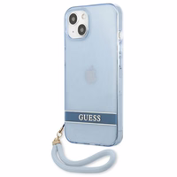 Guess GUHCP13SHTSGSB iPhone 13 mini 5.4 dėklas telefonui, mėlynas, kietas, pusiau permatomas su dirželiu