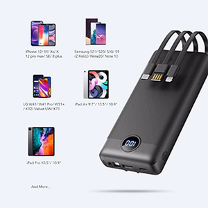 VEGER Išorinė baterija 20000 mAh su įmontuotu kabeliu Micro USB / Type C / Lightning C20 (W2047 / W2059) juoda